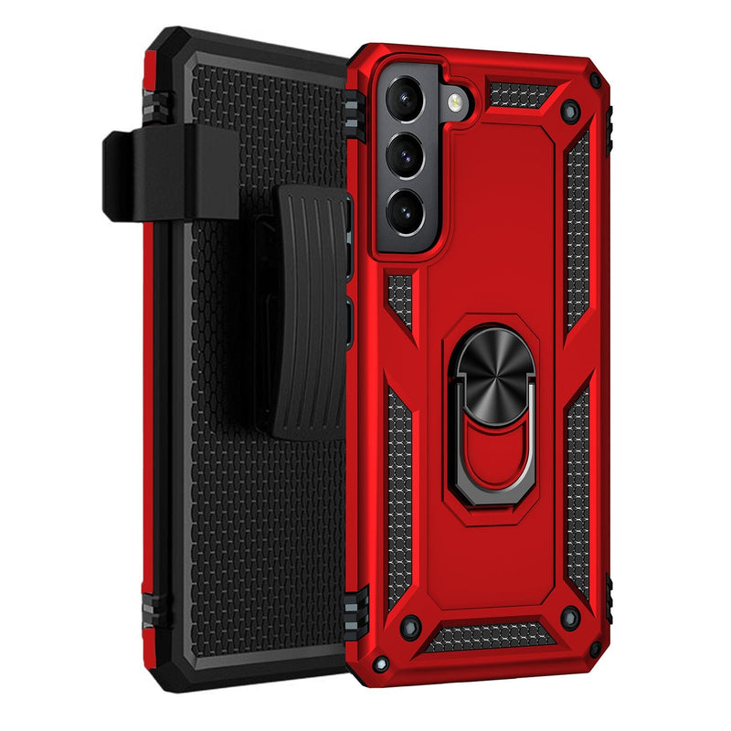Military Kickstand Series Case with Belt Clip for Galaxy S22 Plus - Red