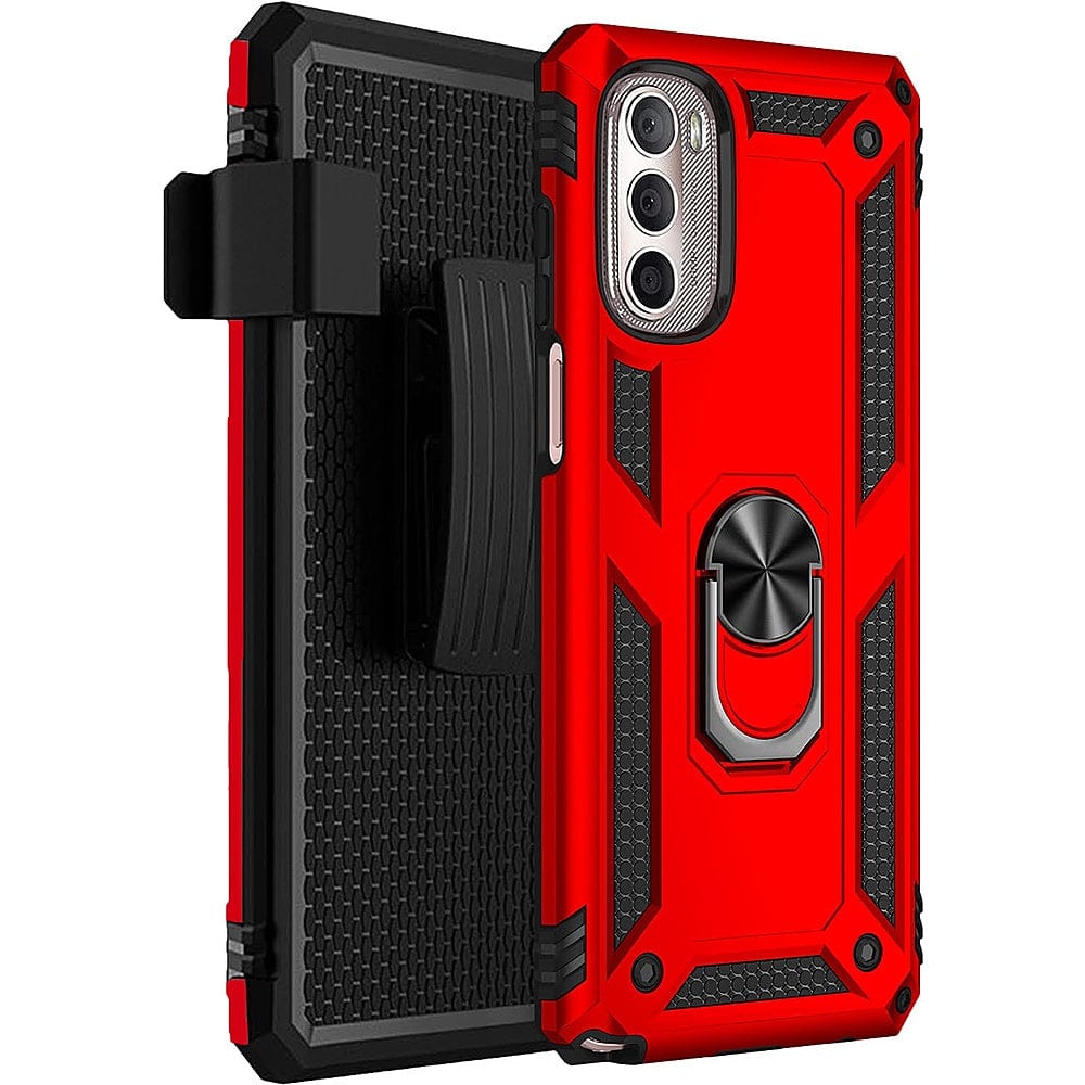 Military Kickstand Series Case with Belt Clip for Motorola Moto G Stylus 5G (2022) - Red