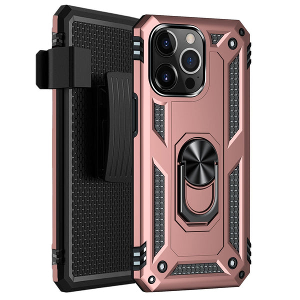 Rose Gold Apple iPhone 13 Pro Case - Kickstand Series with Belt Clip