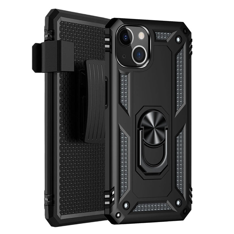 Black Apple iPhone 13 & iPhone 14 Case - Kickstand Series with Belt Clip