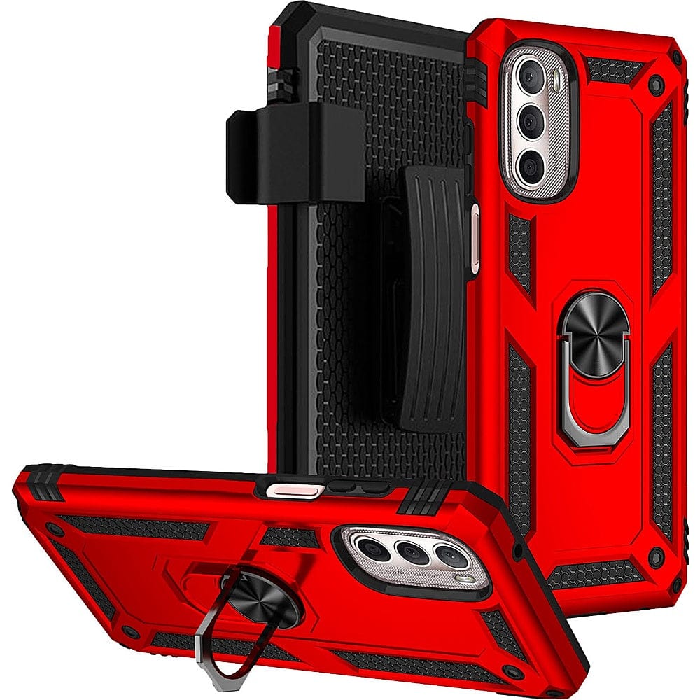 Military Kickstand Series Case with Belt Clip for Motorola Moto G Stylus 5G (2022) - Red