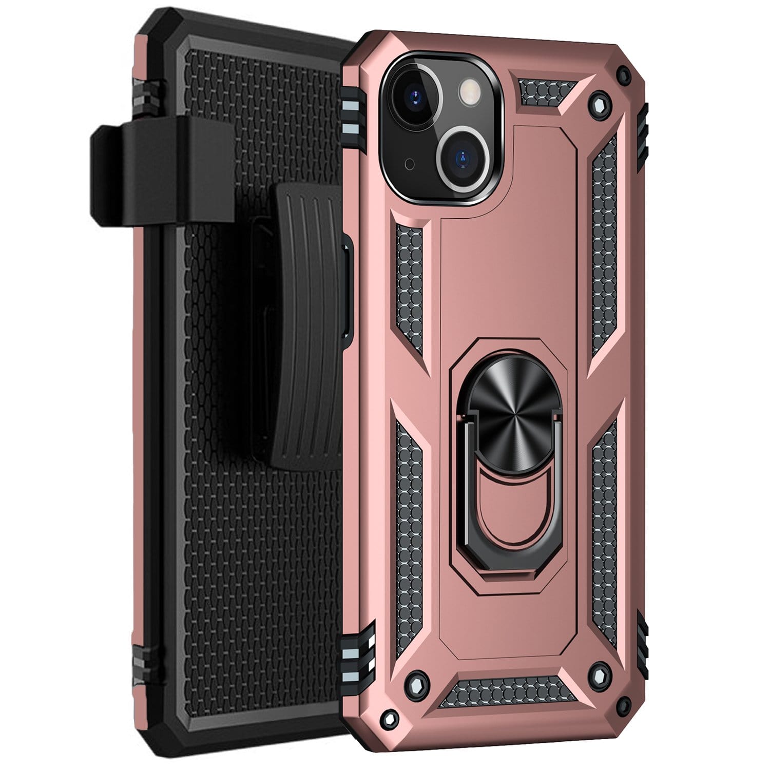 Rose Gold Apple iPhone 13 & iPhone 14 Case - Kickstand Series with Belt Clip