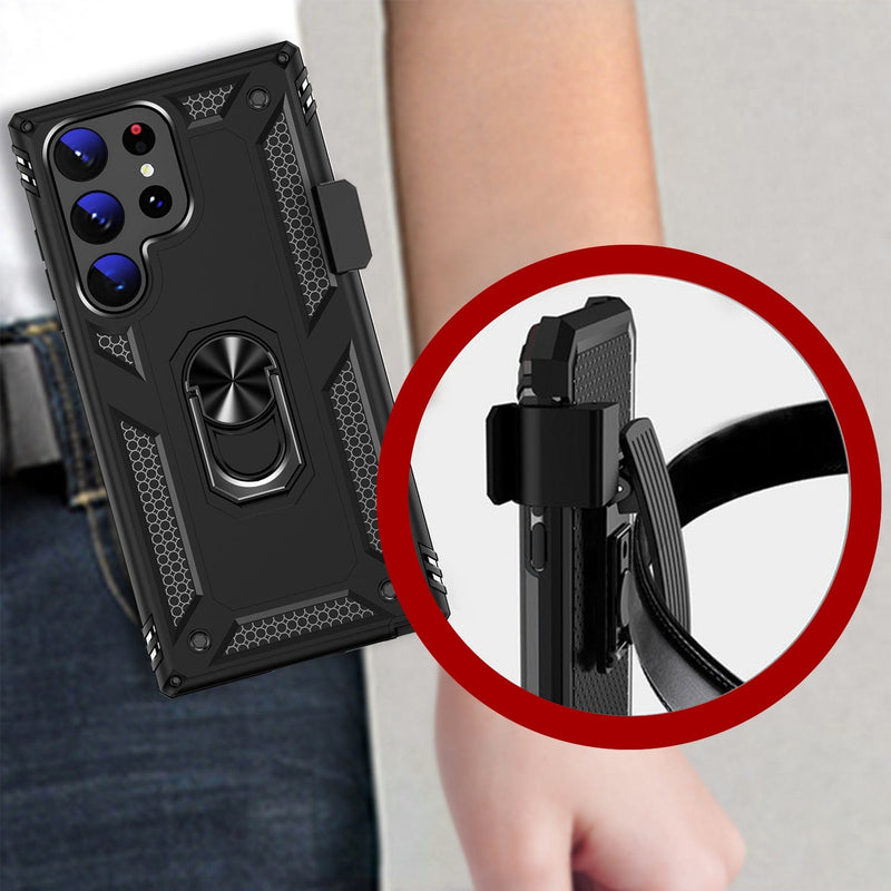 Military Kickstand Series with Belt Clip Case for Samsung Galaxy S23 Ultra - Black