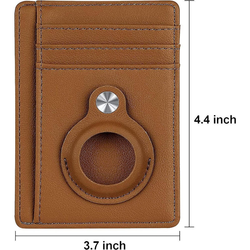 Slim Genuine Leather Wallet Case for Apple AirTag - Brown