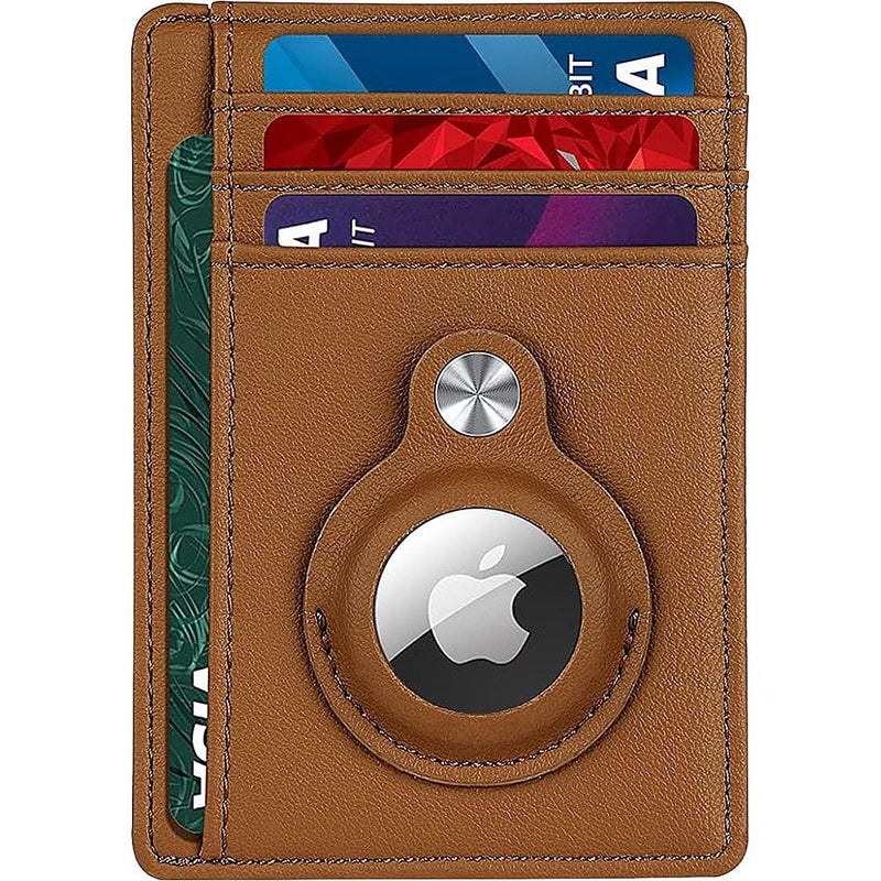 Slim Genuine Leather Wallet Case for Apple AirTag - Brown