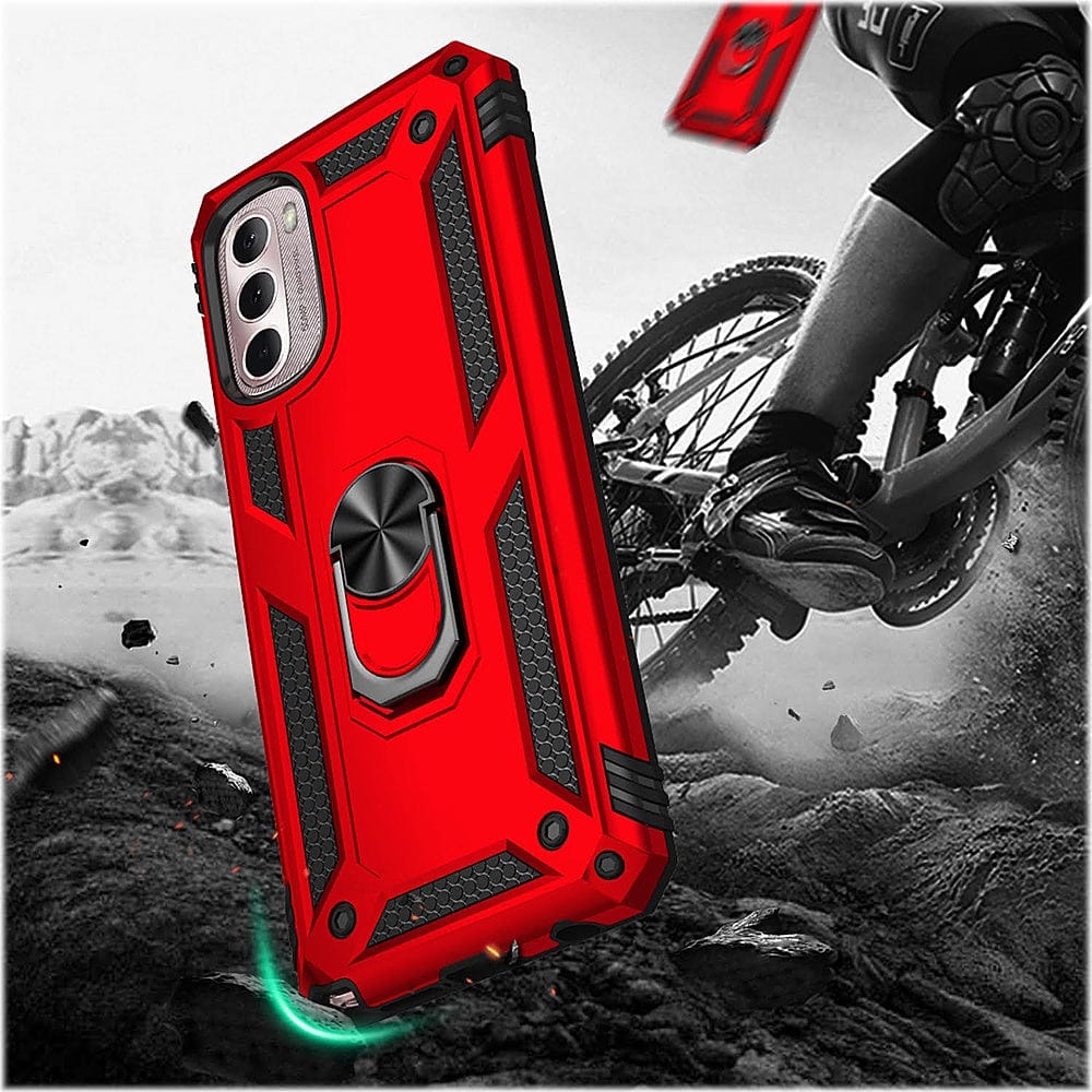 Military Kickstand Series Case with Belt Clip for Motorola Moto G Stylus 5G (2022) - Red