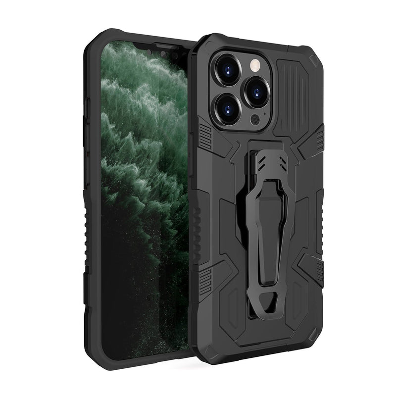 Black Apple iPhone 13 Pro Case - Military Kickstand Series with Belt Clip