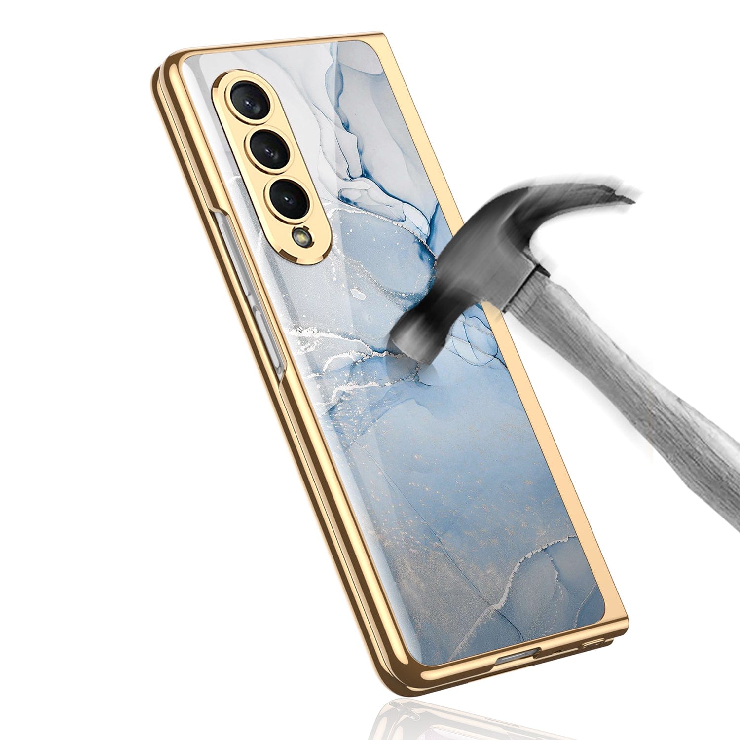 Marble Series Case for Samsung Galaxy Z Fold4 - Blue/Gold