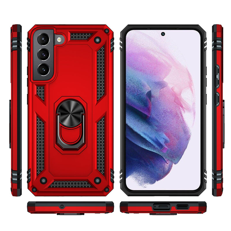 Military Kickstand Series Case with Belt Clip for Galaxy S22 Plus - Red