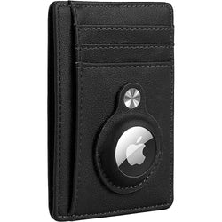 Slim Genuine Leather Wallet Case for Apple AirTag - Black