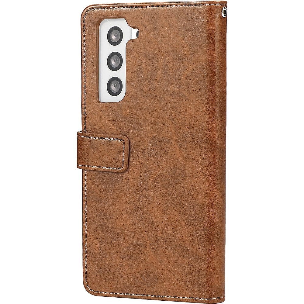 Genuine Leather Folio Wallet Case for Samsung Galaxy S23 - Brown