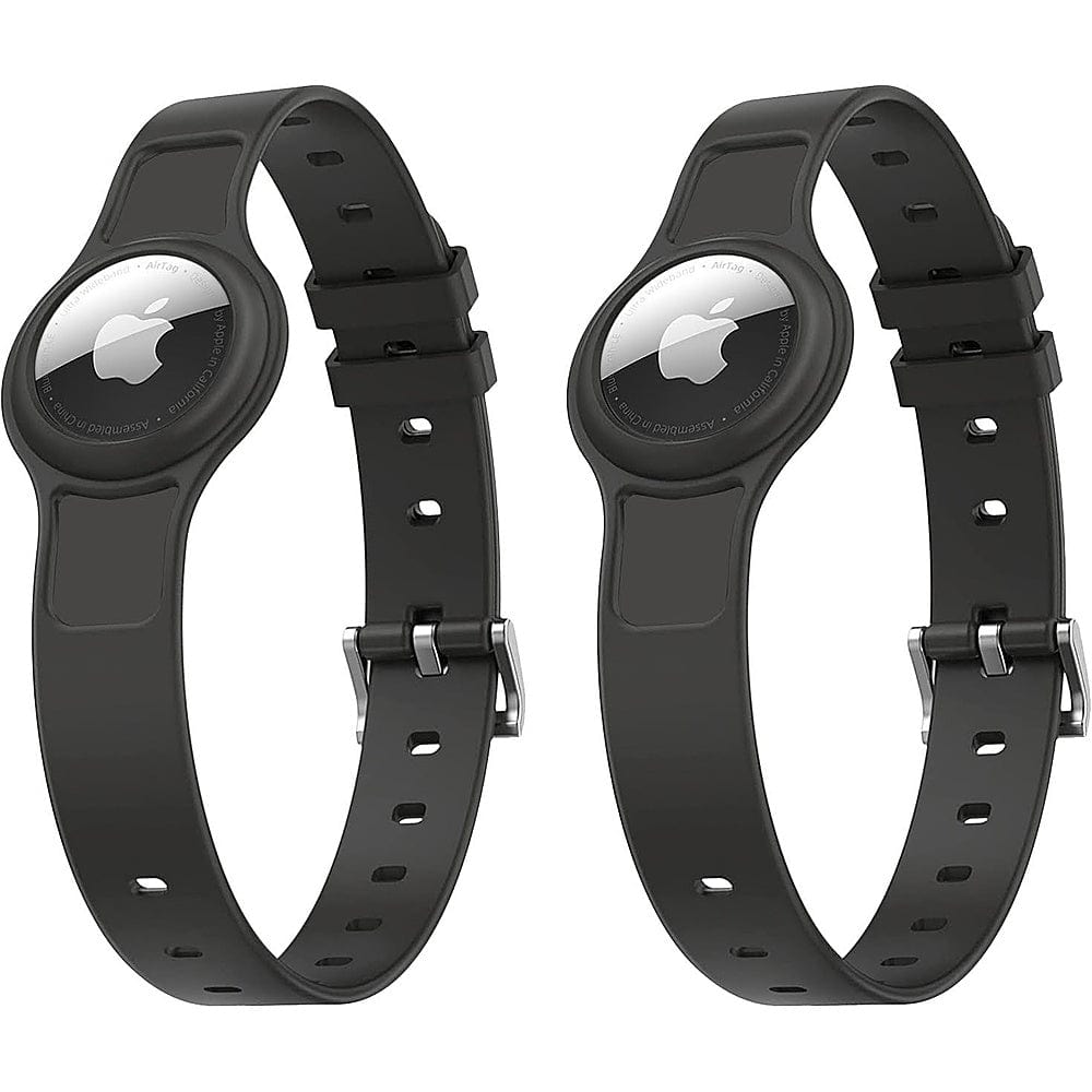 Adjustable Silicone Dog Collar for Apple AirTag (Small and Medium Dogs) (2-Pack) - Black