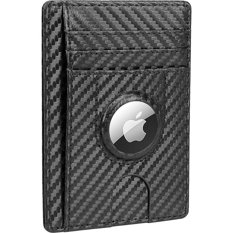 Slim Leather Wallet Case for Apple AirTag - Black/Carbon