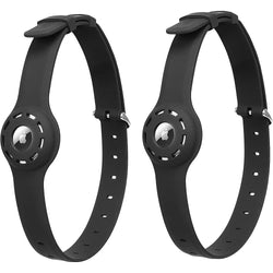 Adjustable Silicone Dog Collar for Apple AirTag (Large Dogs) (2-Pack) - Black
