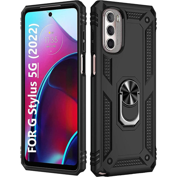 Military Kickstand Series Case with Belt Clip for Motorola Moto G Stylus 5G (2022) - Black