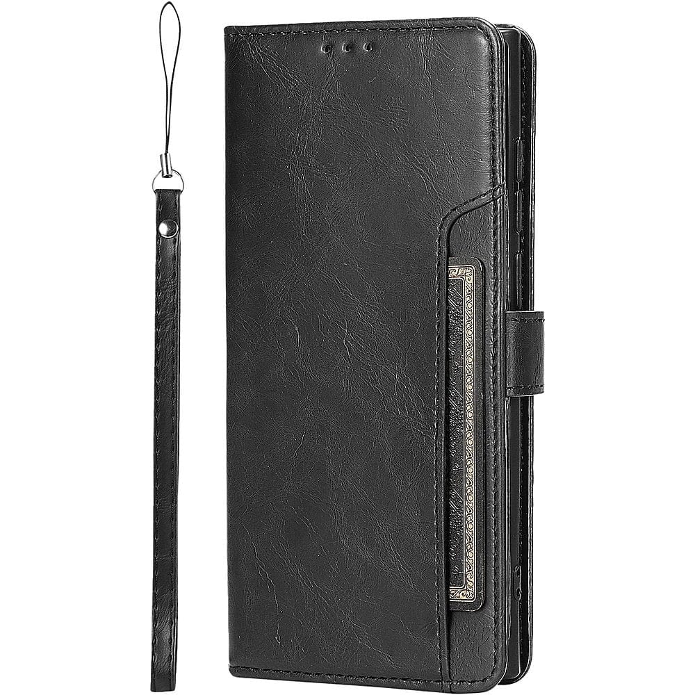 Genuine Leather Folio Wallet Case for Samsung Galaxy S23 Ultra - Black