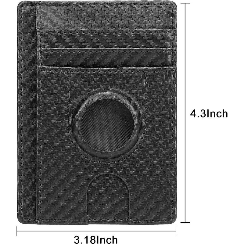 Slim Leather Wallet Case for Apple AirTag - Black/Carbon