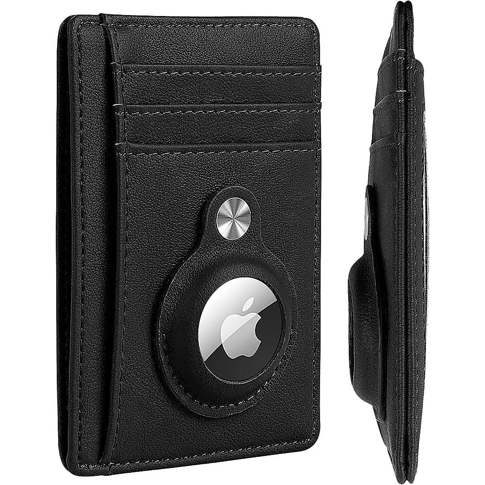 Slim Genuine Leather Wallet Case for Apple AirTag - Black