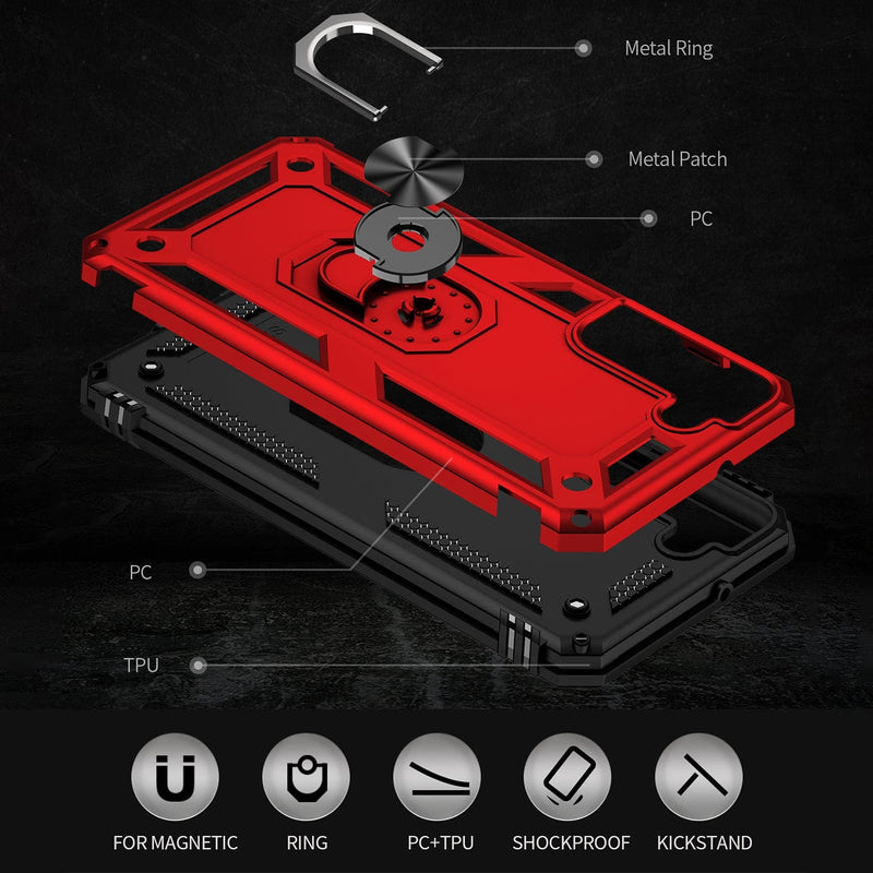 Military Kickstand Series Case with Belt Clip for Galaxy S22 - Red