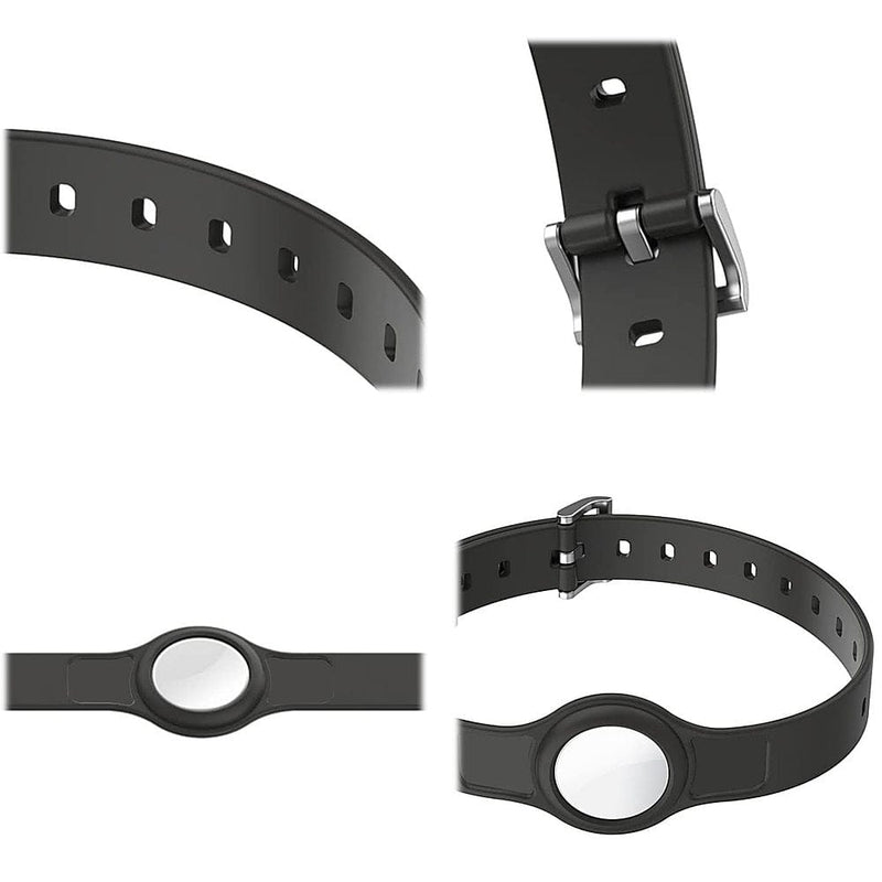 Adjustable Silicone Dog Collar for Apple AirTag (Small and Medium Dogs) (2-Pack) - Black