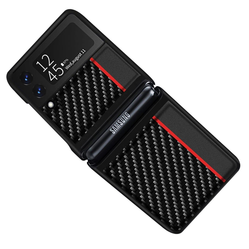 Hard Shell Silicone Series Case for Samsung Galaxy Z Flip 3 5G (Flip3) - Black/Carbon Fiber