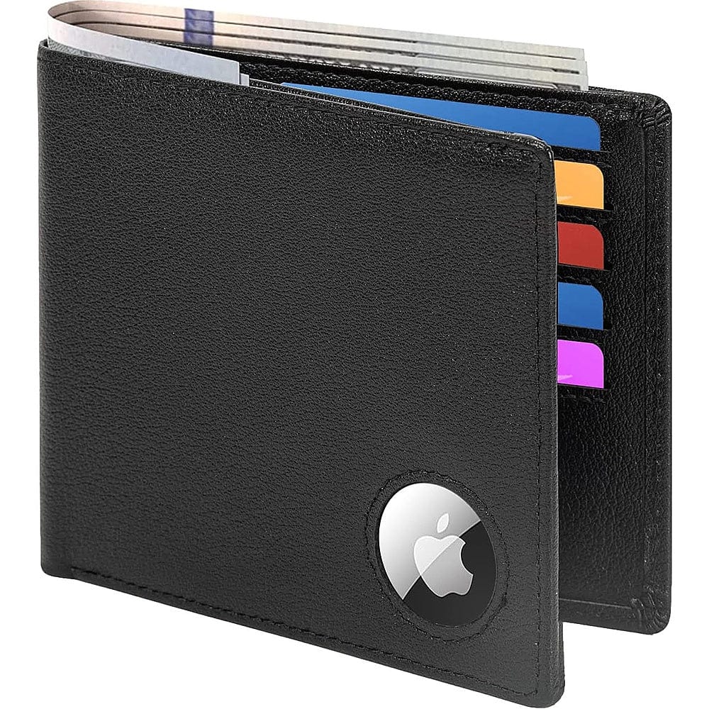 Genuine Leather Wallet Case for Apple AirTag - Black