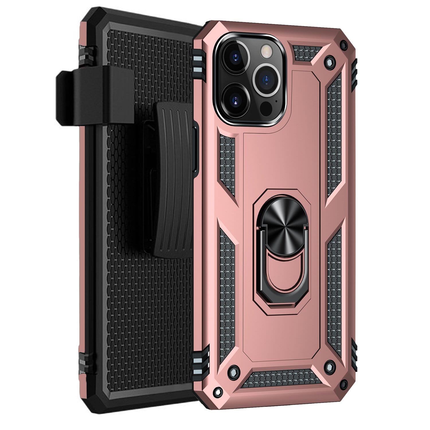 Rose Gold Apple iPhone 13 Pro Max Case - Kickstand Series with Belt Cl