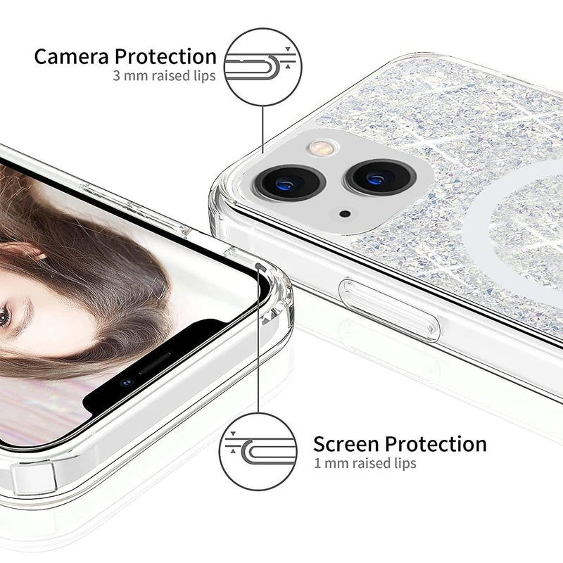 Sparkle Case with MagSafe for iPhone 13 & iPhone 14 - Clear, Silver