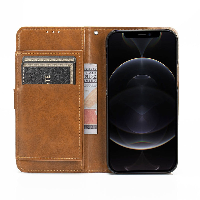 Brown Apple iPhone 13 & iPhone 14 Wallet Case - Leather Wallet Series