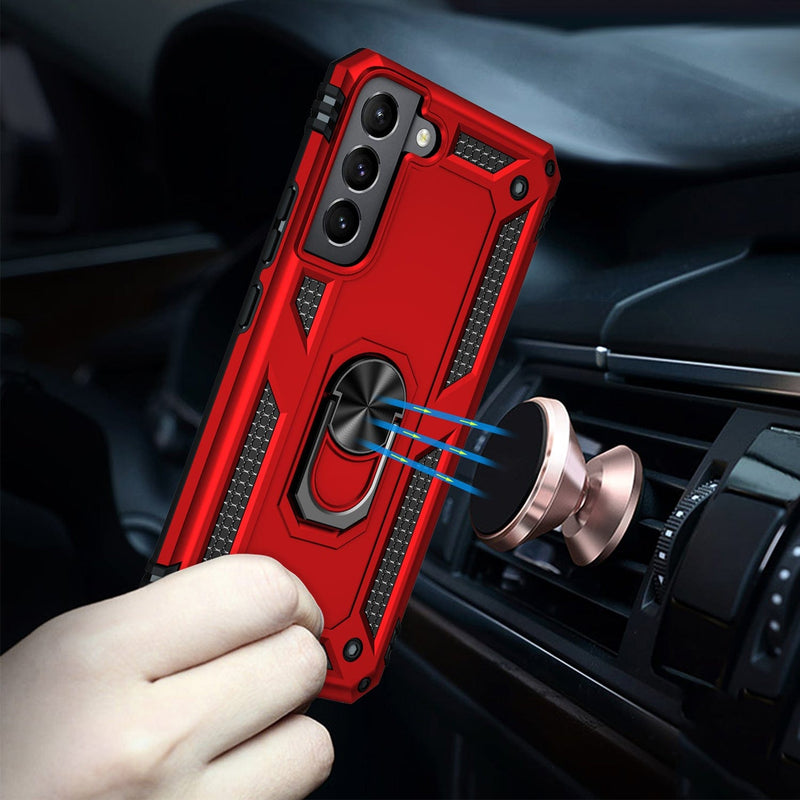 Military Kickstand Series Case with Belt Clip for Galaxy S22 - Red
