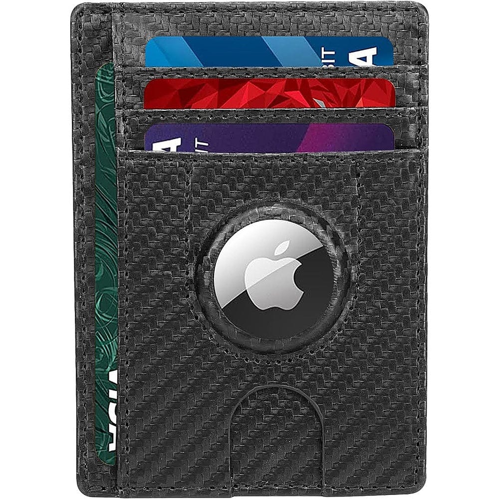 Slim Leather Wallet Case for Apple AirTag - Black/Carbon