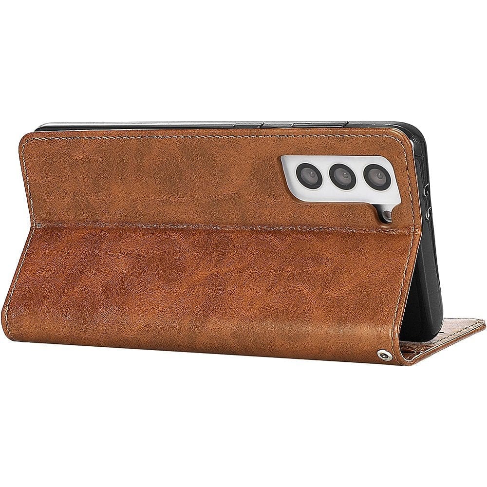 Genuine Leather Folio Wallet Case for Samsung Galaxy S23+ - Brown