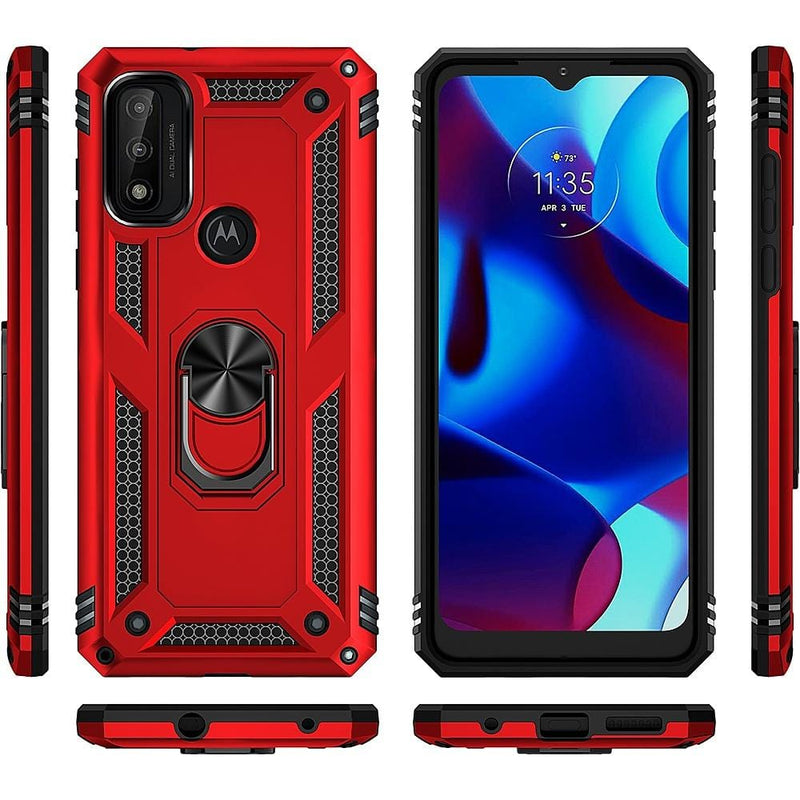 Military Kickstand Series Case for Motorola Moto G Pure, G Power 2022, and G Play 2023 - Red