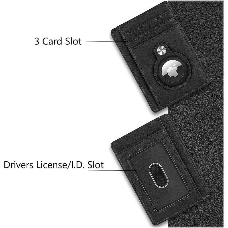 Slim Genuine Leather Wallet Case for Apple AirTag - Black