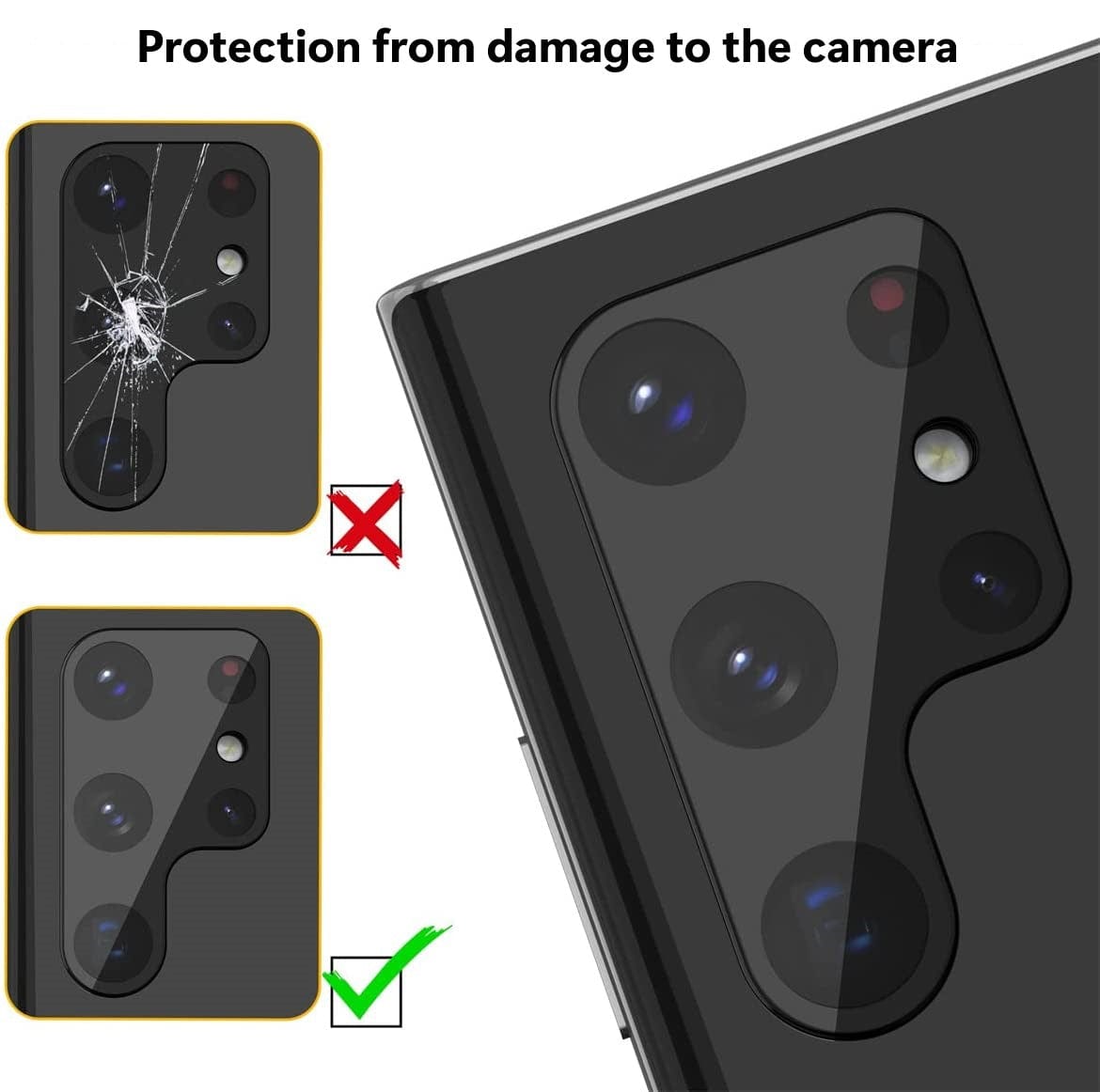ZeroDamage Samsung Galaxy S22 Ultra Camera Lens Protector - 2 Pack