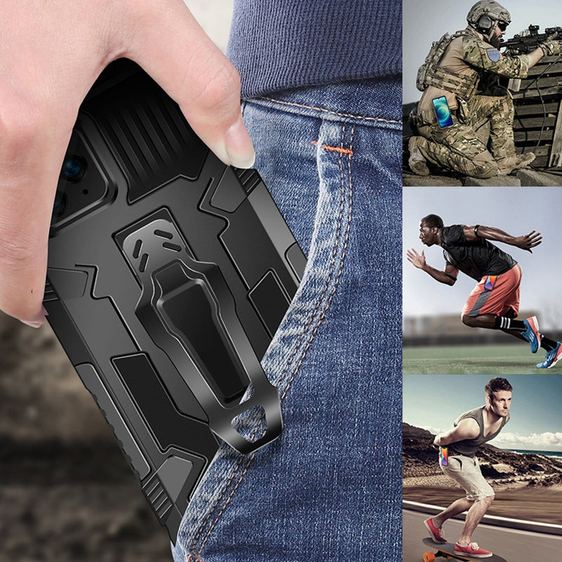 Black Apple iPhone 13 Pro Case - Military Kickstand Series with Belt Clip