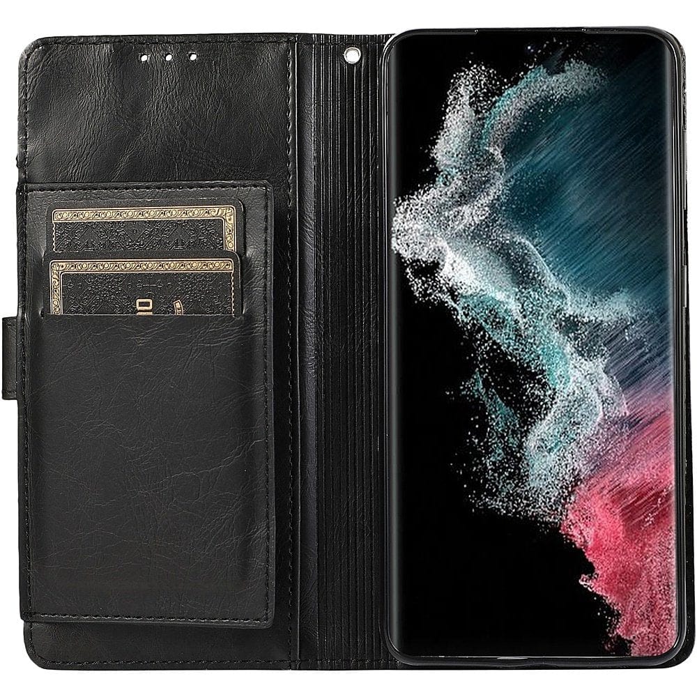 Genuine Leather Folio Wallet Case for Samsung Galaxy S23 - Black