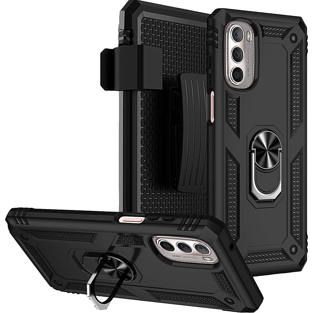 Military Kickstand Series Case with Belt Clip for Motorola Moto G Stylus 5G (2022) - Black