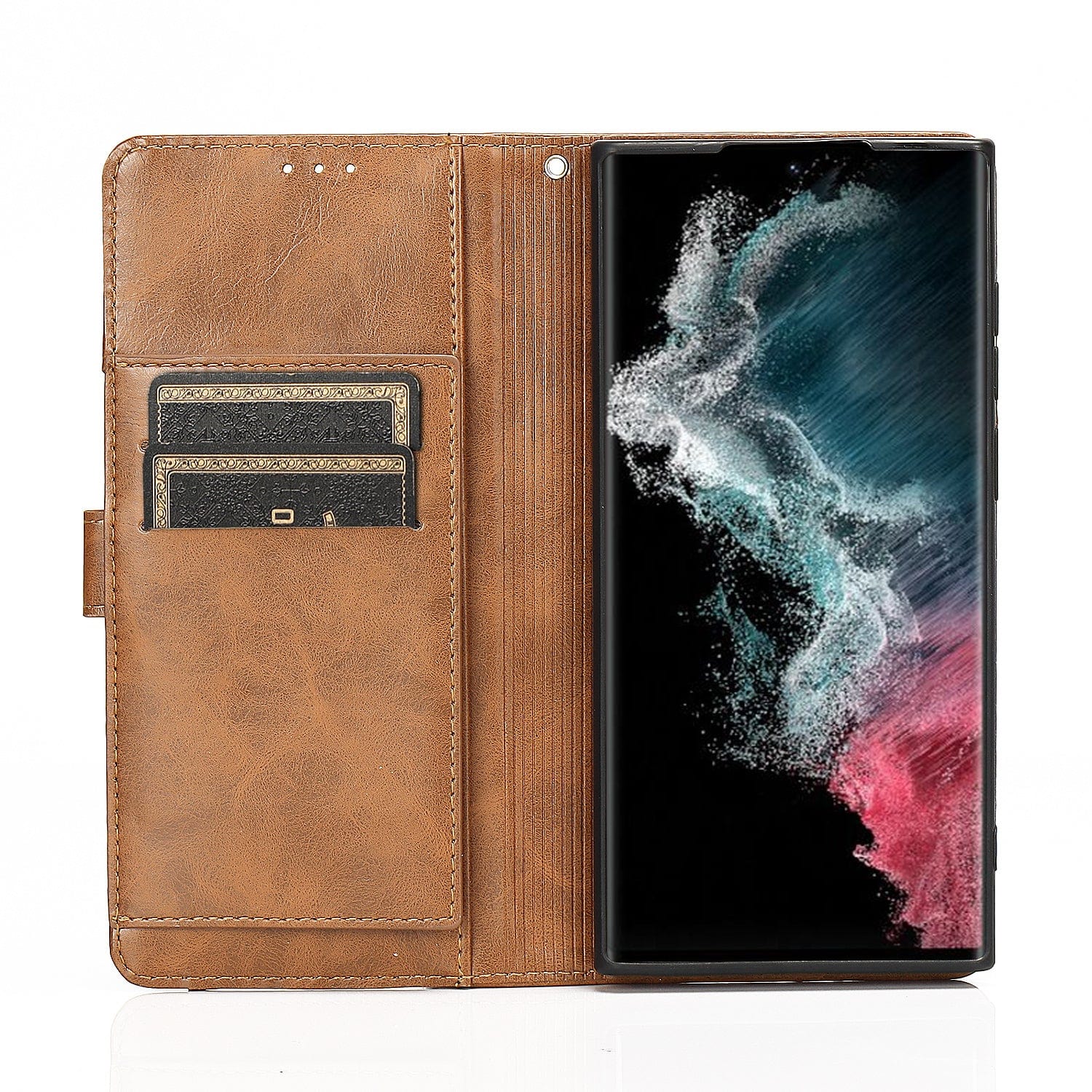Folio Leather Wallet Case for Galaxy S22 Ultra - Brown