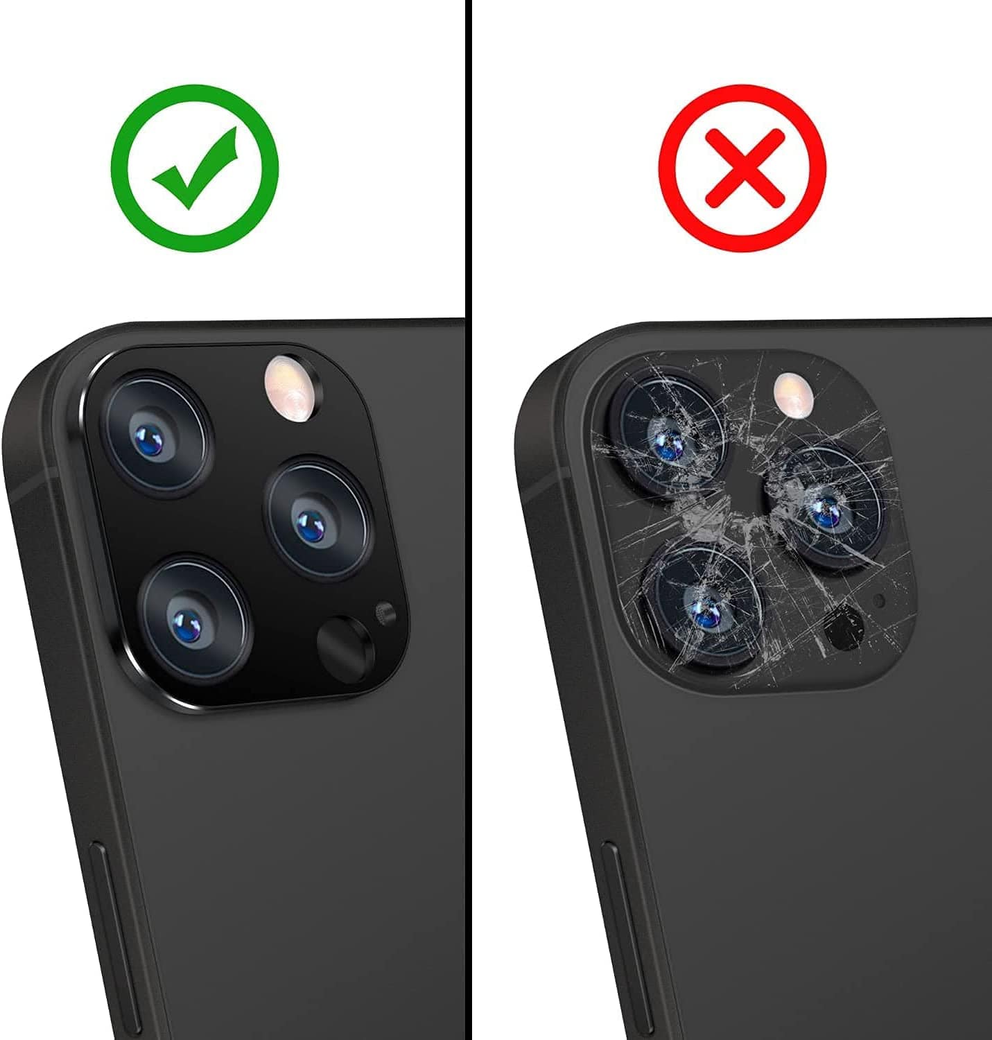 ZeroDamage HD Flexible Glass Camera Lens Protector for Apple iPhone 14 Pro/Pro Max (2-Pack) - Black