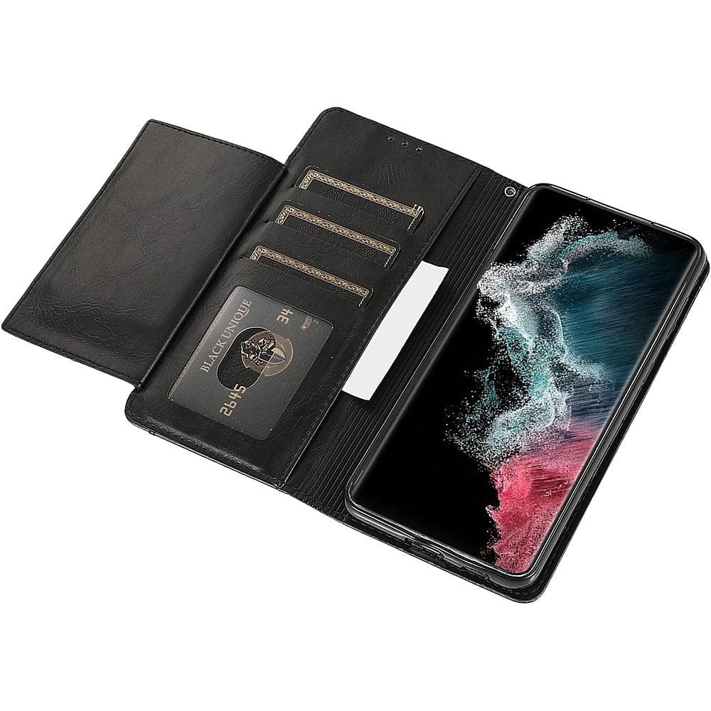 Genuine Leather Folio Wallet Case for Samsung Galaxy S23+ - Black