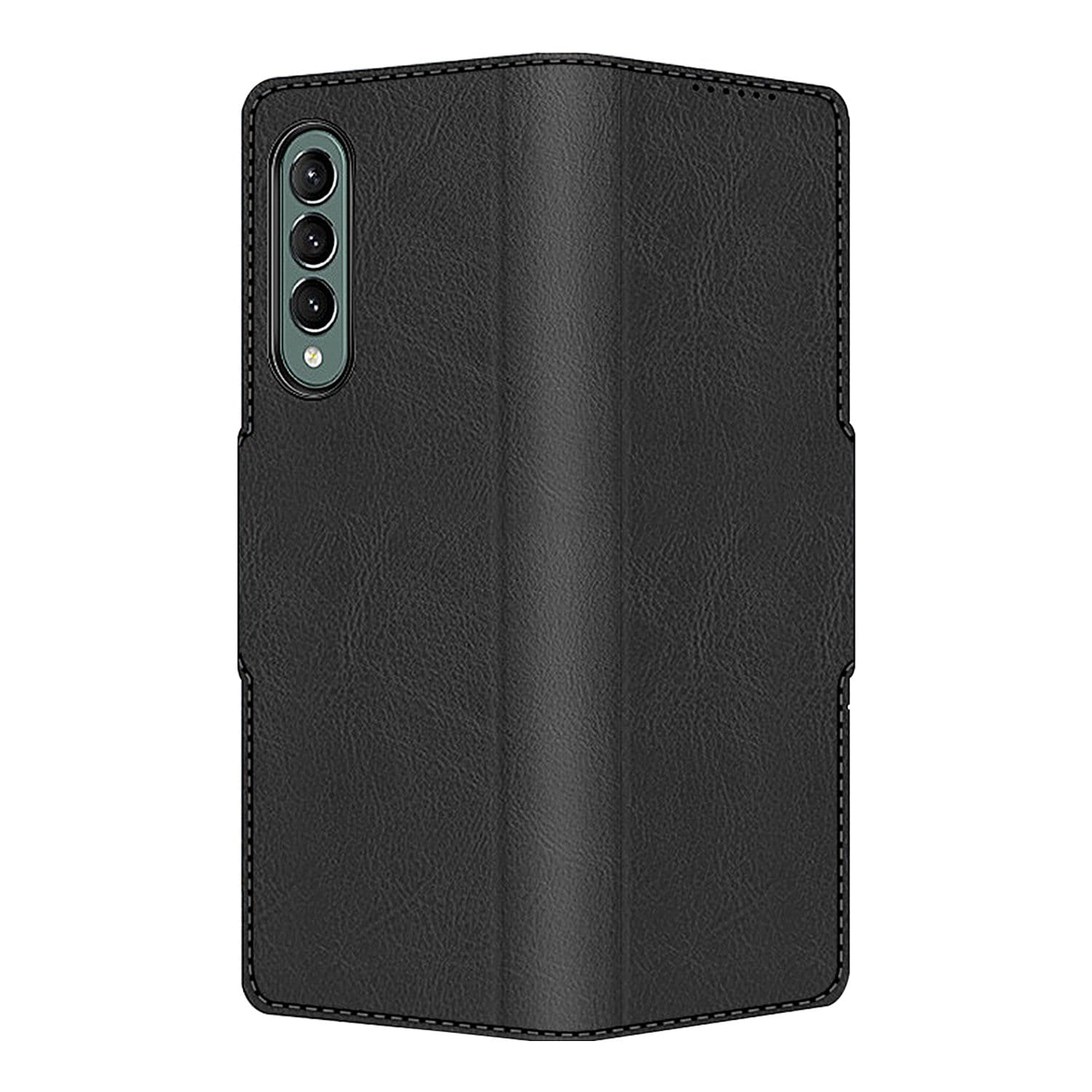 Leather Folio Wallet Case for Samsung Galaxy Z Fold 3 5G (Fold3)  - Black