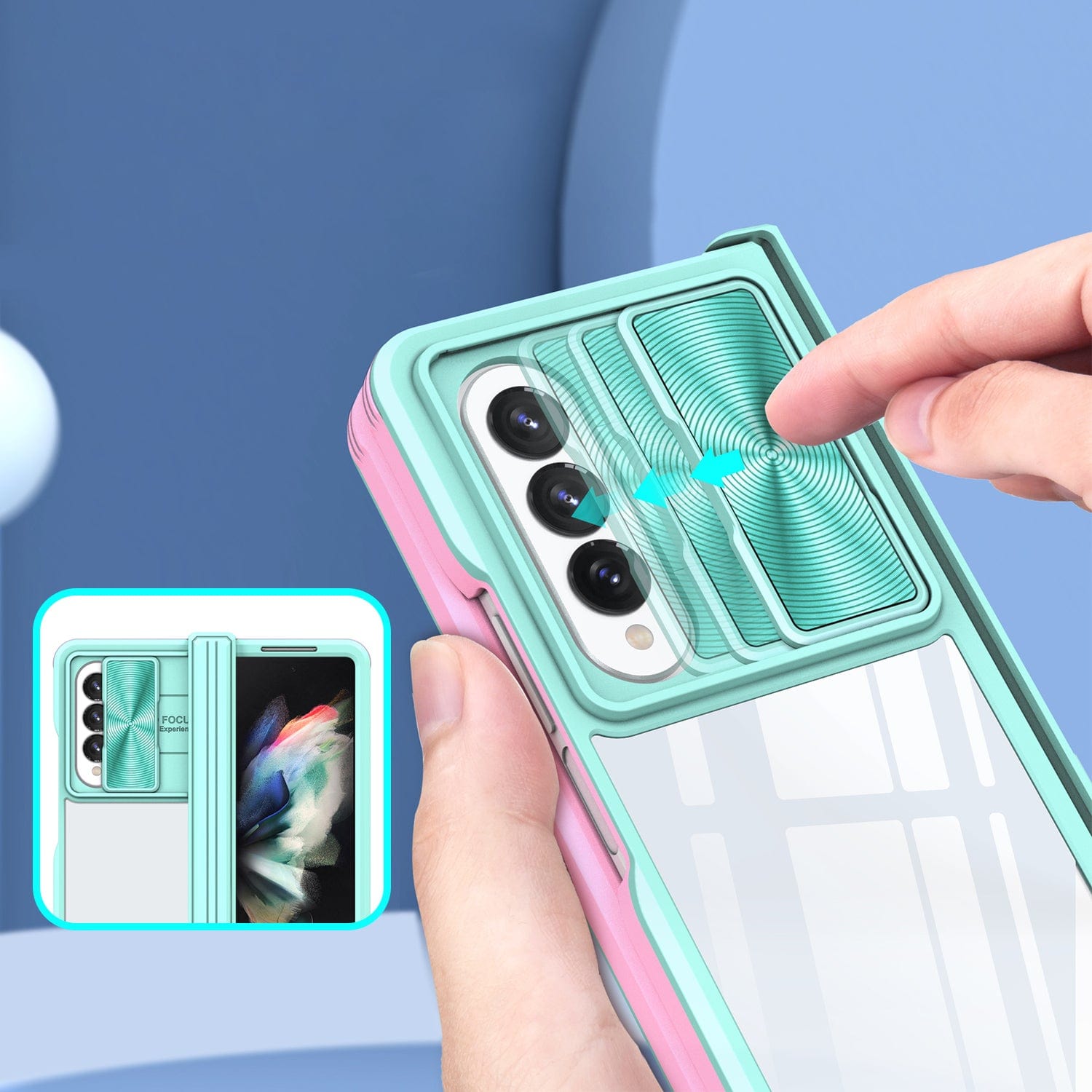 Full Body Case for Samsung Galaxy Z Fold4 - Teal/Pink