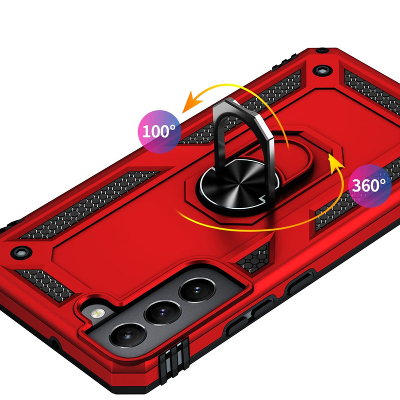 Military Kickstand Series Case with Belt Clip for Galaxy S22 - Red