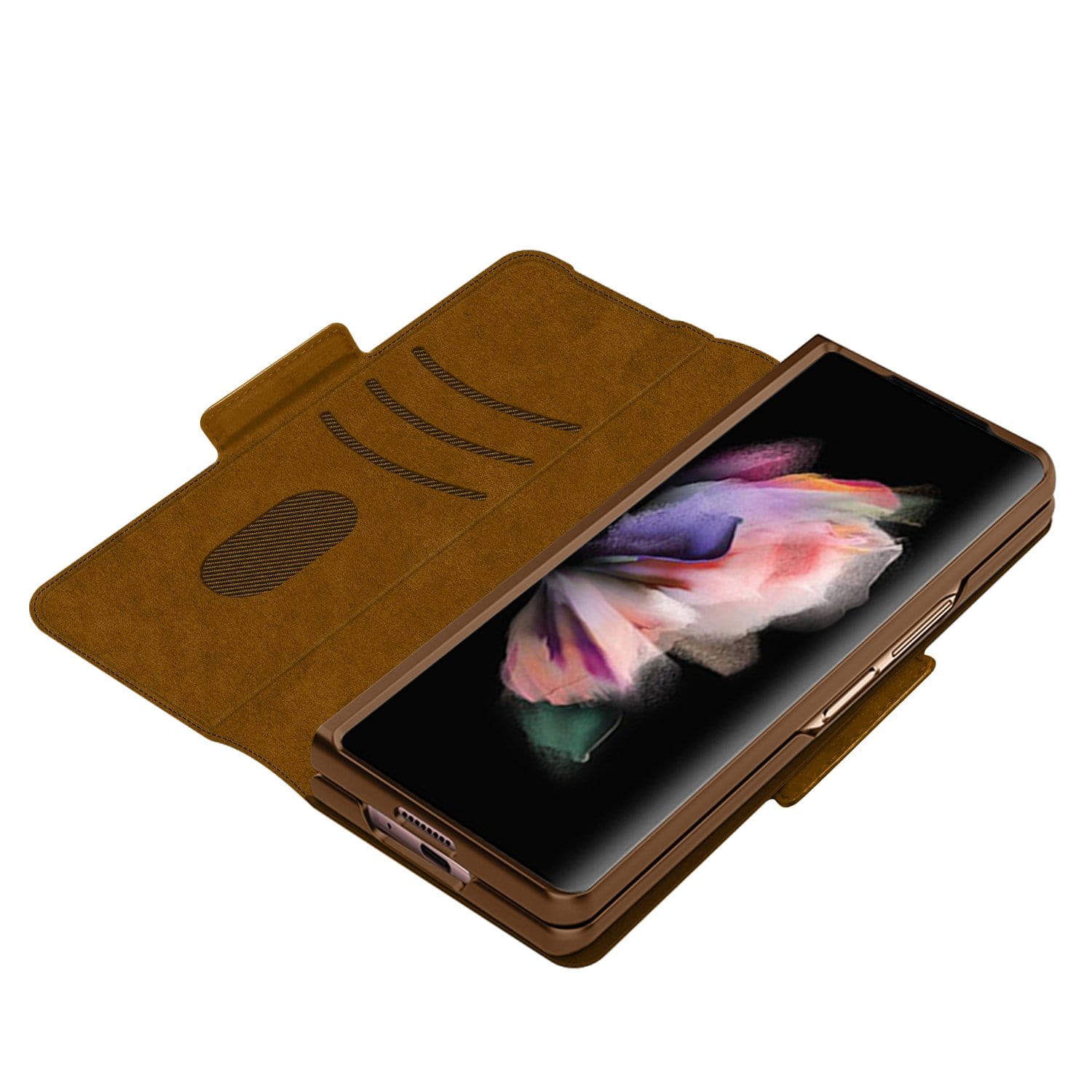 Leather Folio Wallet Case for Samsung Galaxy Z Fold 3 5G (Fold3) - Brown