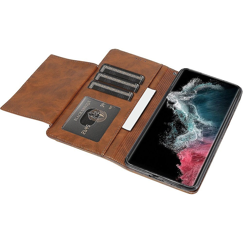 Genuine Leather Folio Wallet Case for Samsung Galaxy S23 - Brown