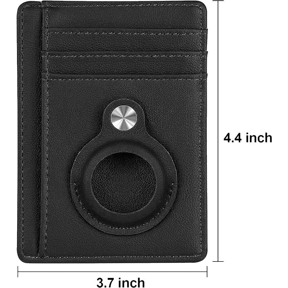 Slim Genuine Leather Wallet Case for Apple AirTag - Black