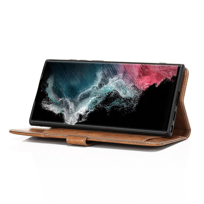 Folio Leather Wallet Case for Galaxy S22 Ultra - Brown