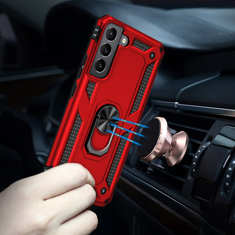 Military Kickstand Series Case with Belt Clip for Galaxy S22 Plus - Red
