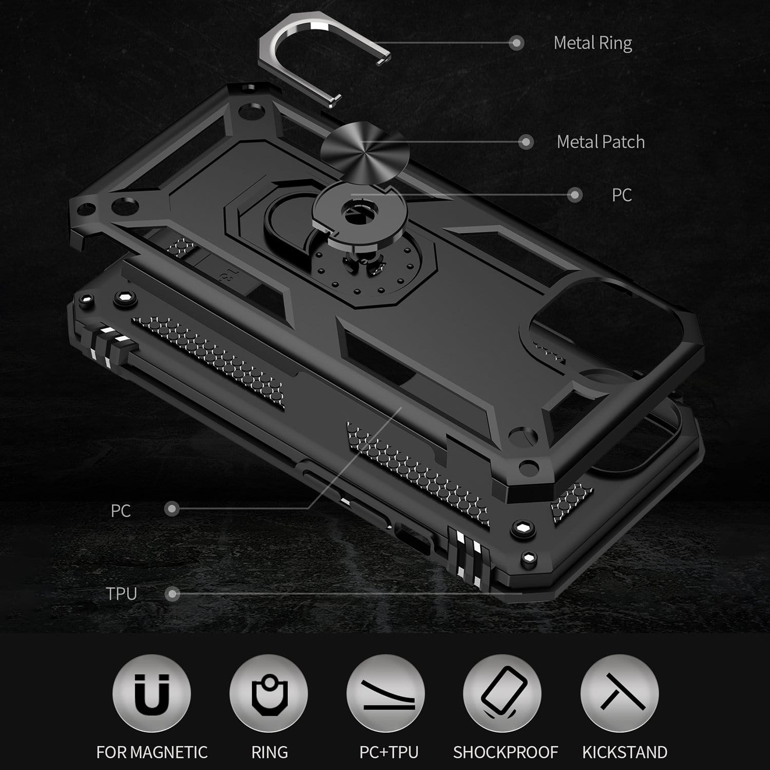 Black Apple iPhone 13 & iPhone 14 Case - Kickstand Series with Belt Clip